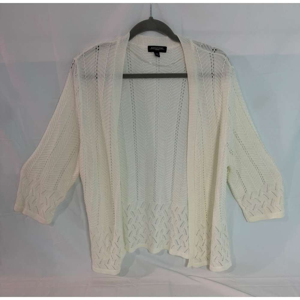 Notations Woman Cream Pointelle Knit Open Front Cardigan 2X White WSSR1071 USA